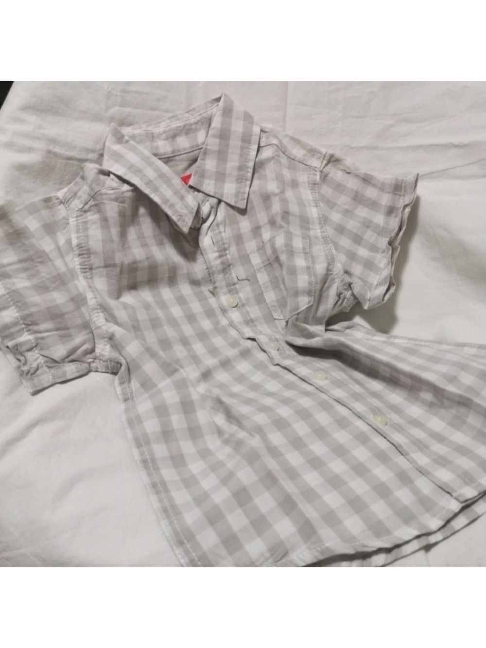 Kids Plaid gray white button up shirt with collar